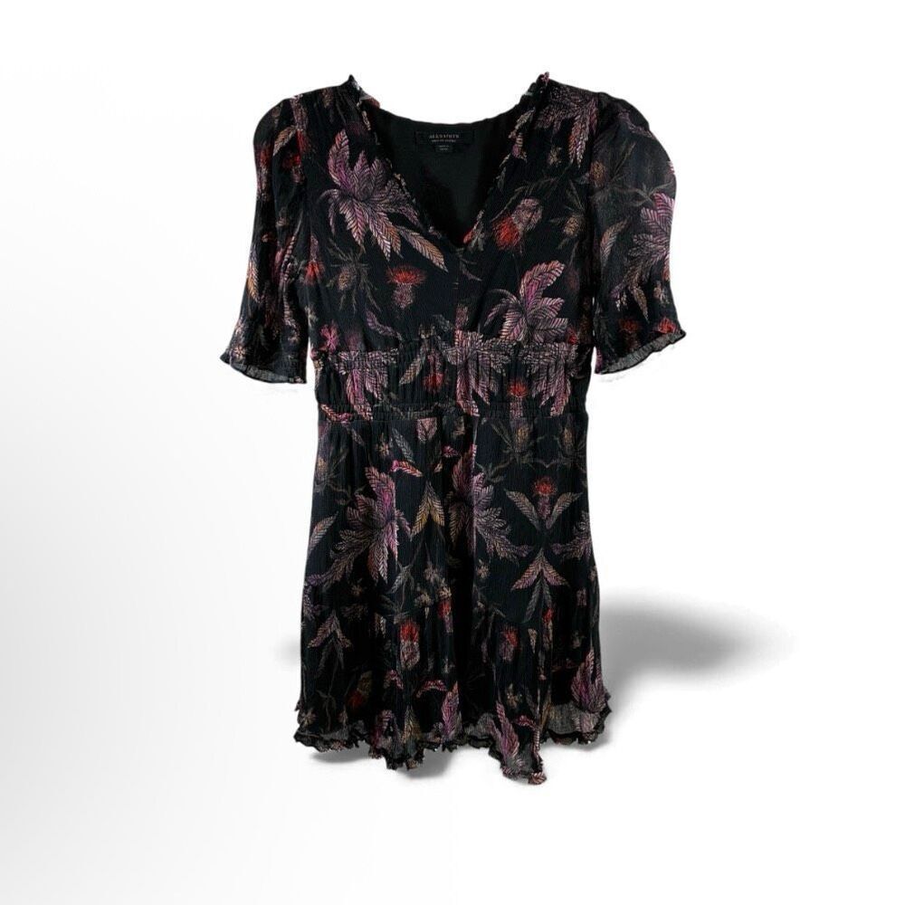 All Saints Short Sleeve Mini Dress in Black Floral Size 2